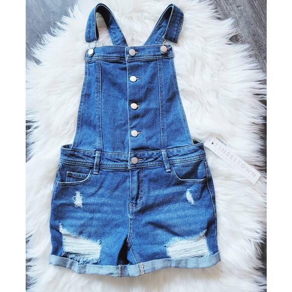 NWT Tinseltown Distressed Denim Shortalls - Small - Picture 2 of 9